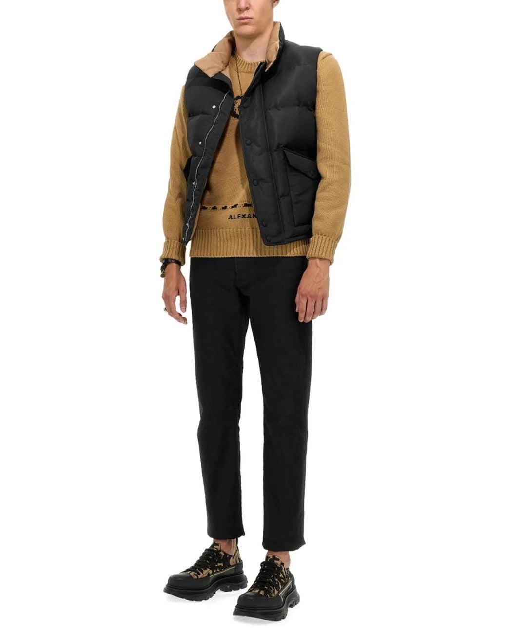McQueen Black Graffiti Logo Print Down Vest for men