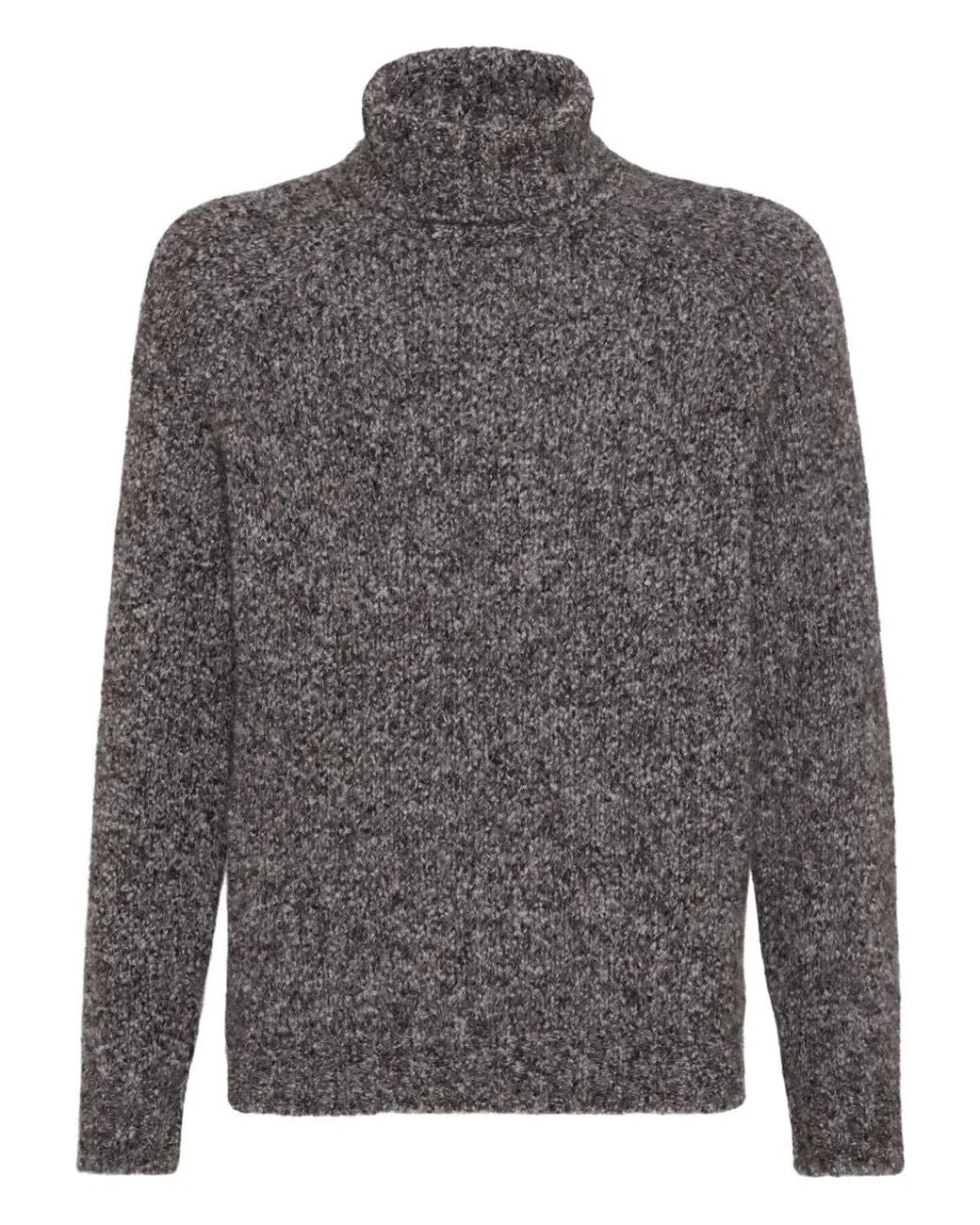 Brunello Cucinelli Gray Turtle Neck Sweater for men