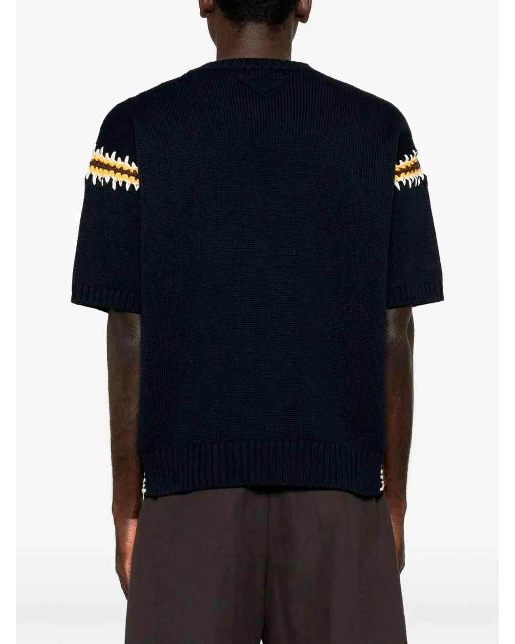 Prada Black Cotton Linen Polo Neck for men