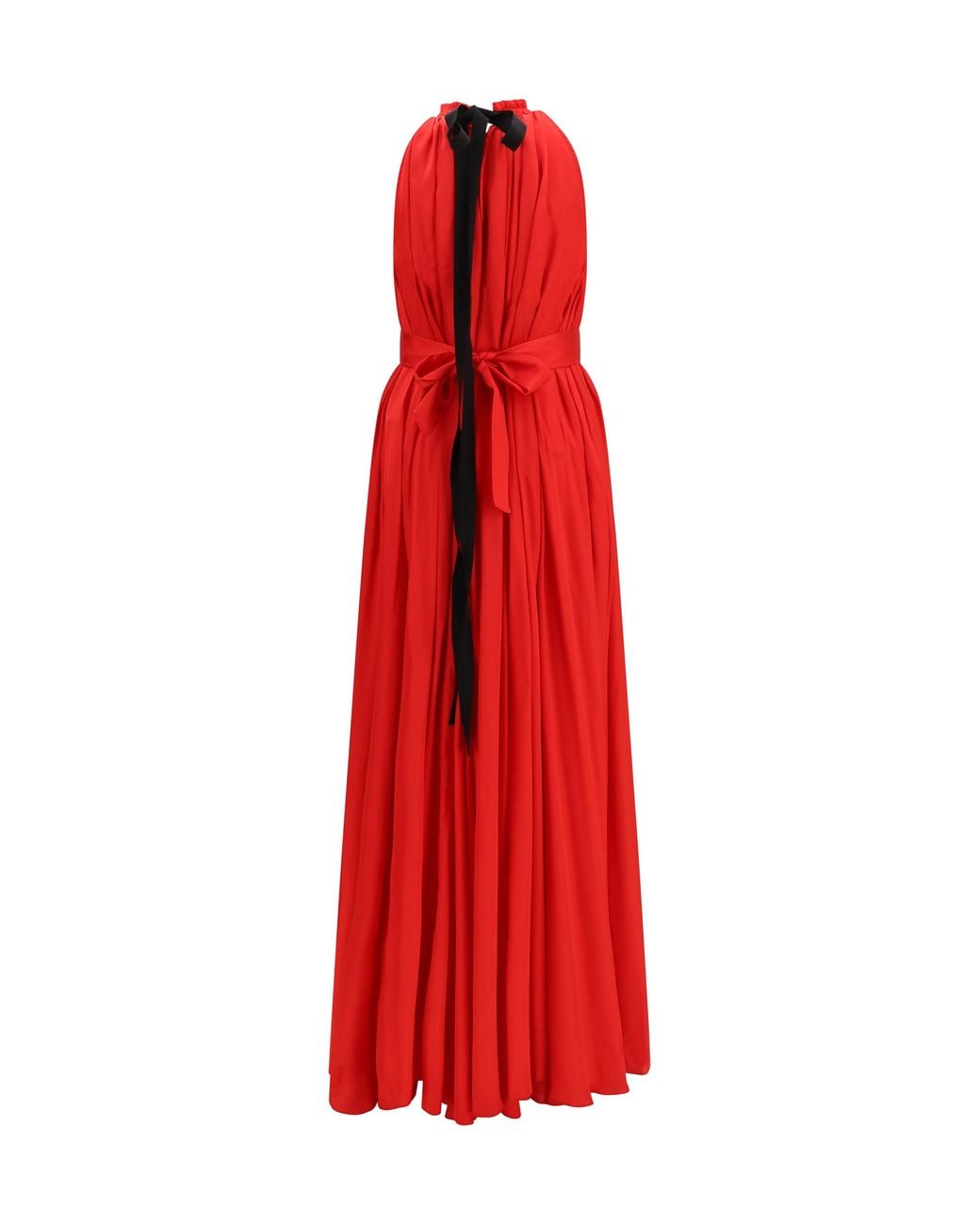 Sa Su Phi Red Belted Pleated Dress Polyester; Cotton Long