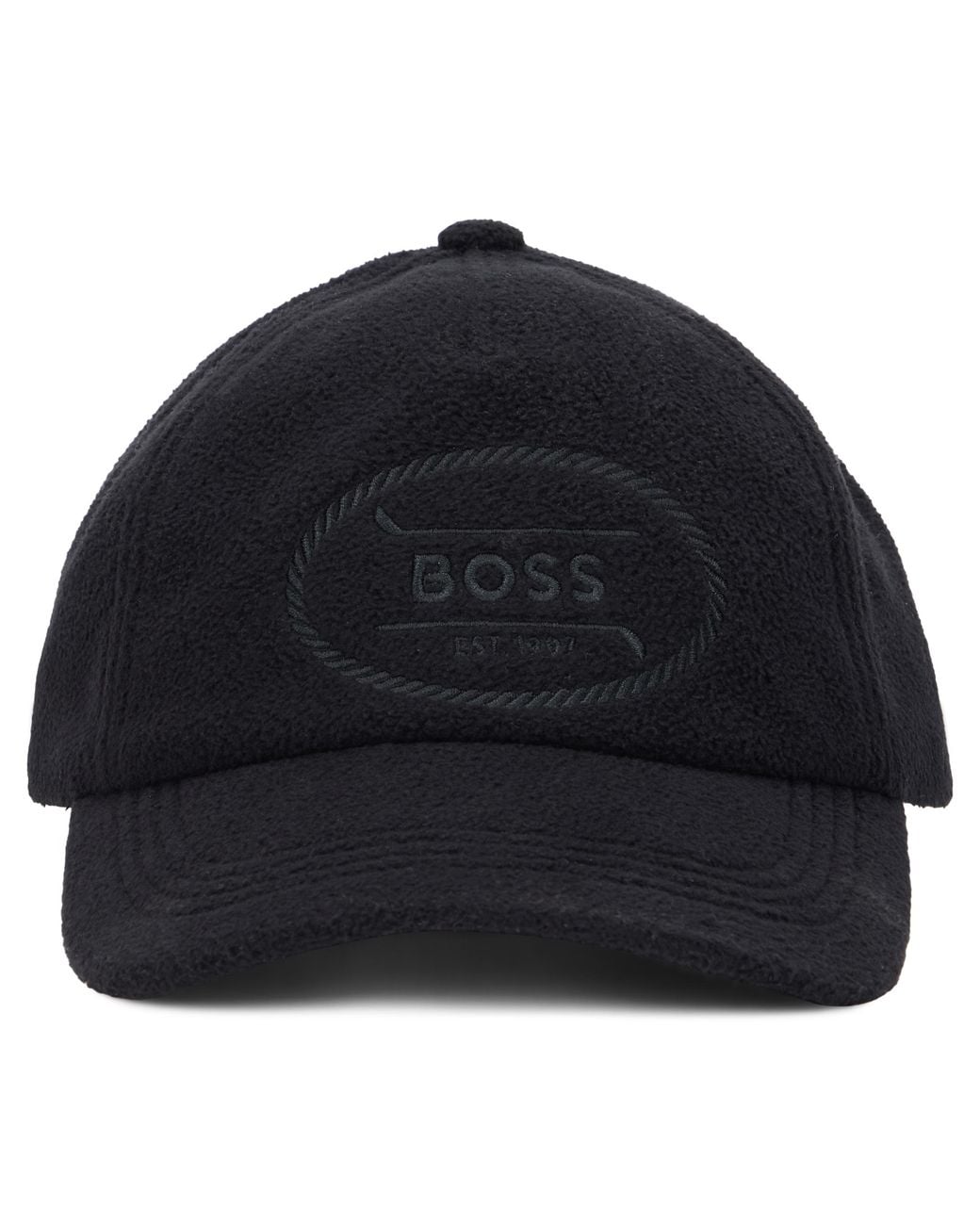 Boss Black Cap With Curved Visor Polyester Hat for men