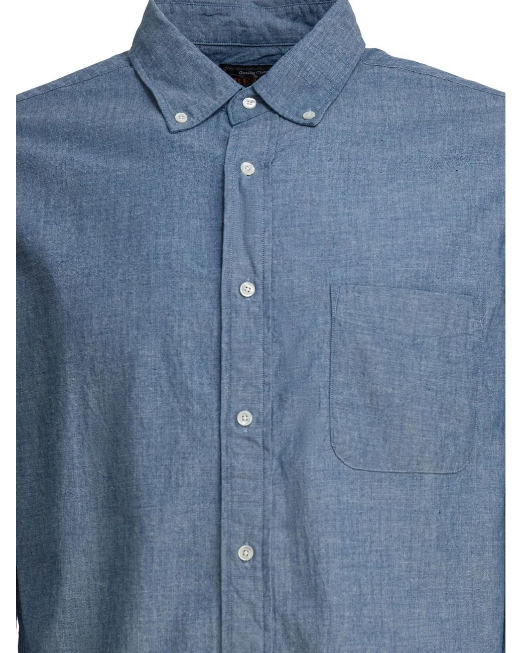 Beams Plus Blue Shirt With Button-Down Collar for men
