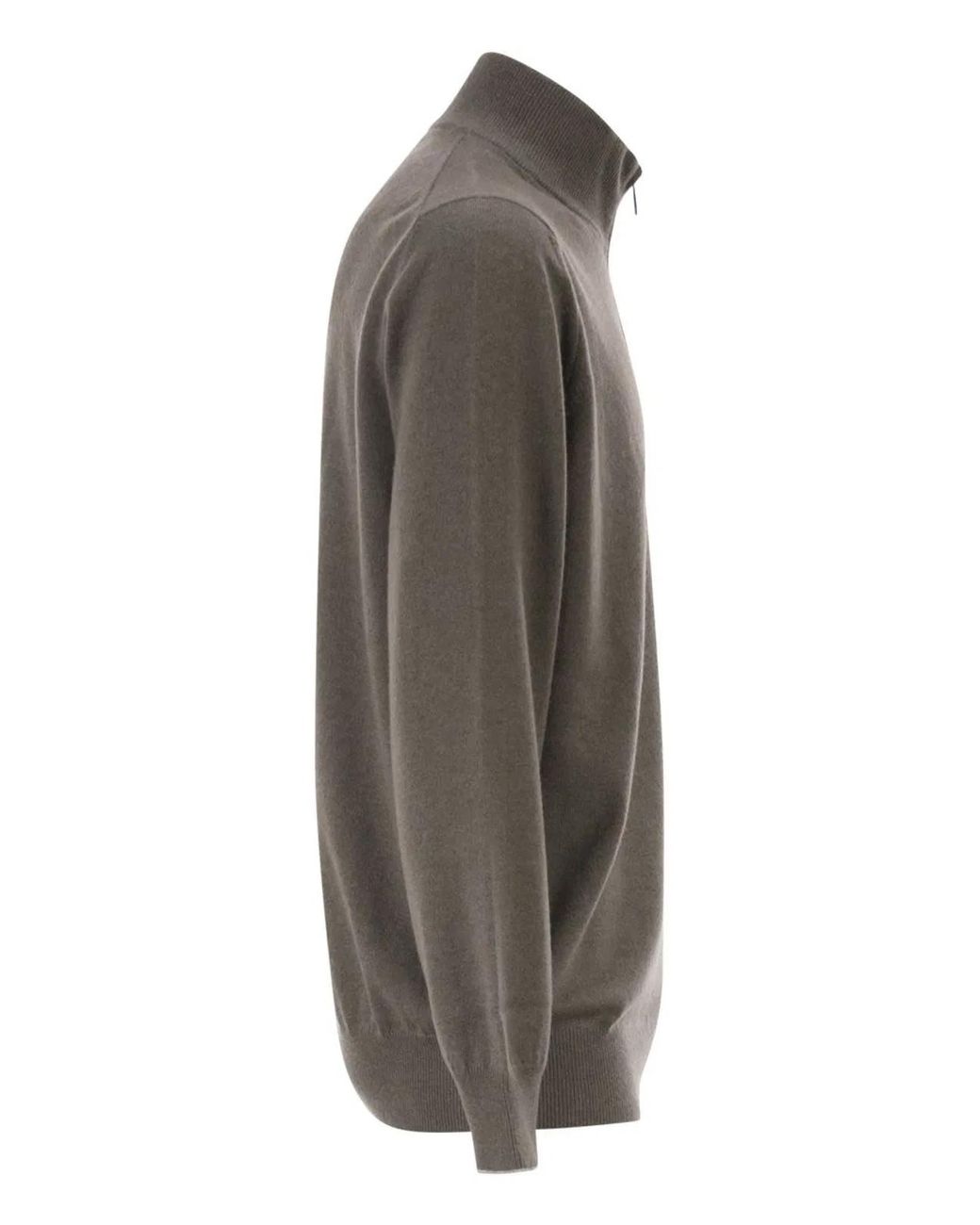 Brunello Cucinelli Brown Cashmere Turtleneck Sweater With Zipper for men