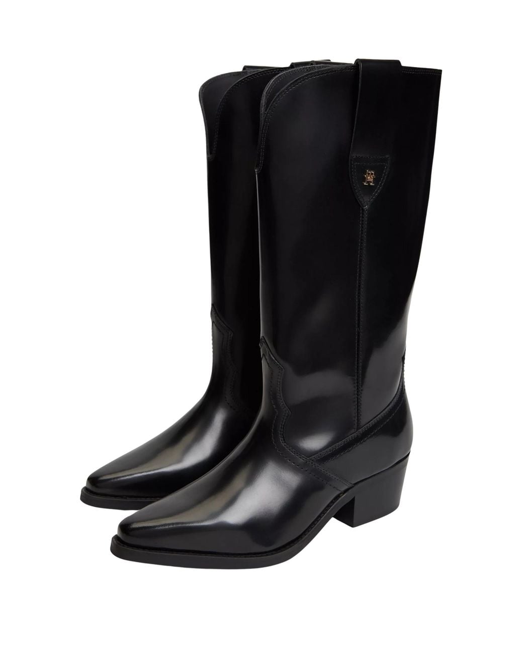 Tommy Hilfiger Black Th Monogram Leather Cowboy Boots