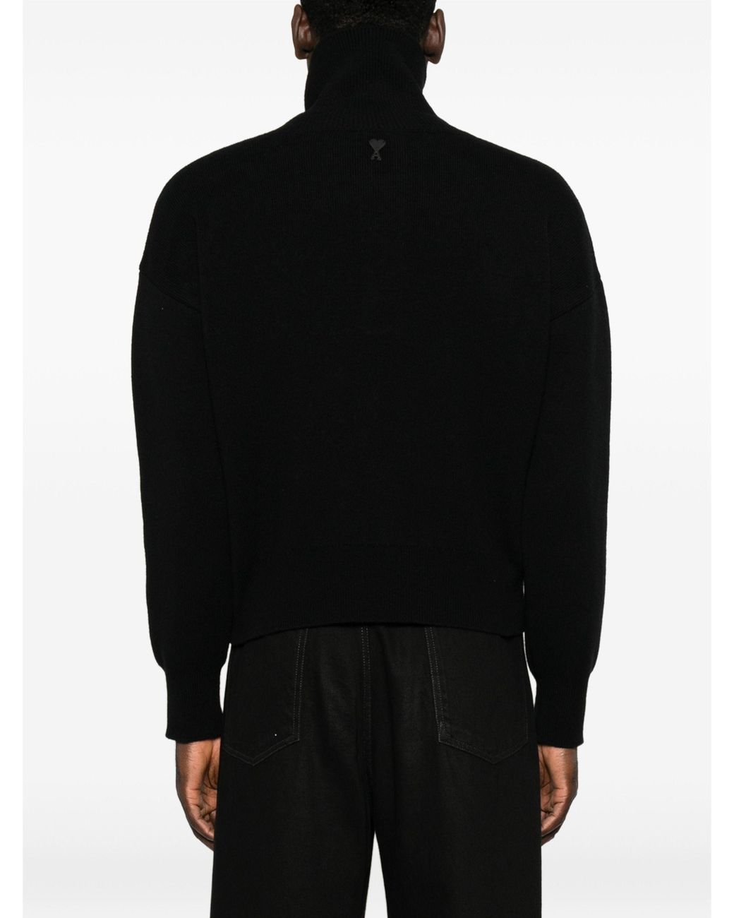 AMI Black High Buttoned Collar Sweater for men