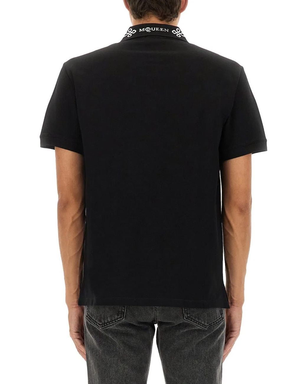 McQueen Black Polo Shirt With Logo On The Collar for men