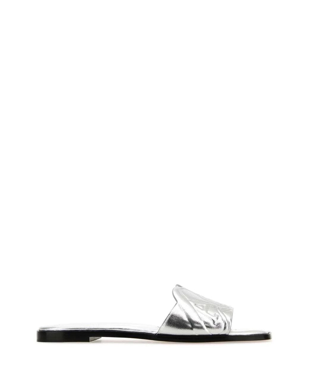 McQueen White Leather Slippers