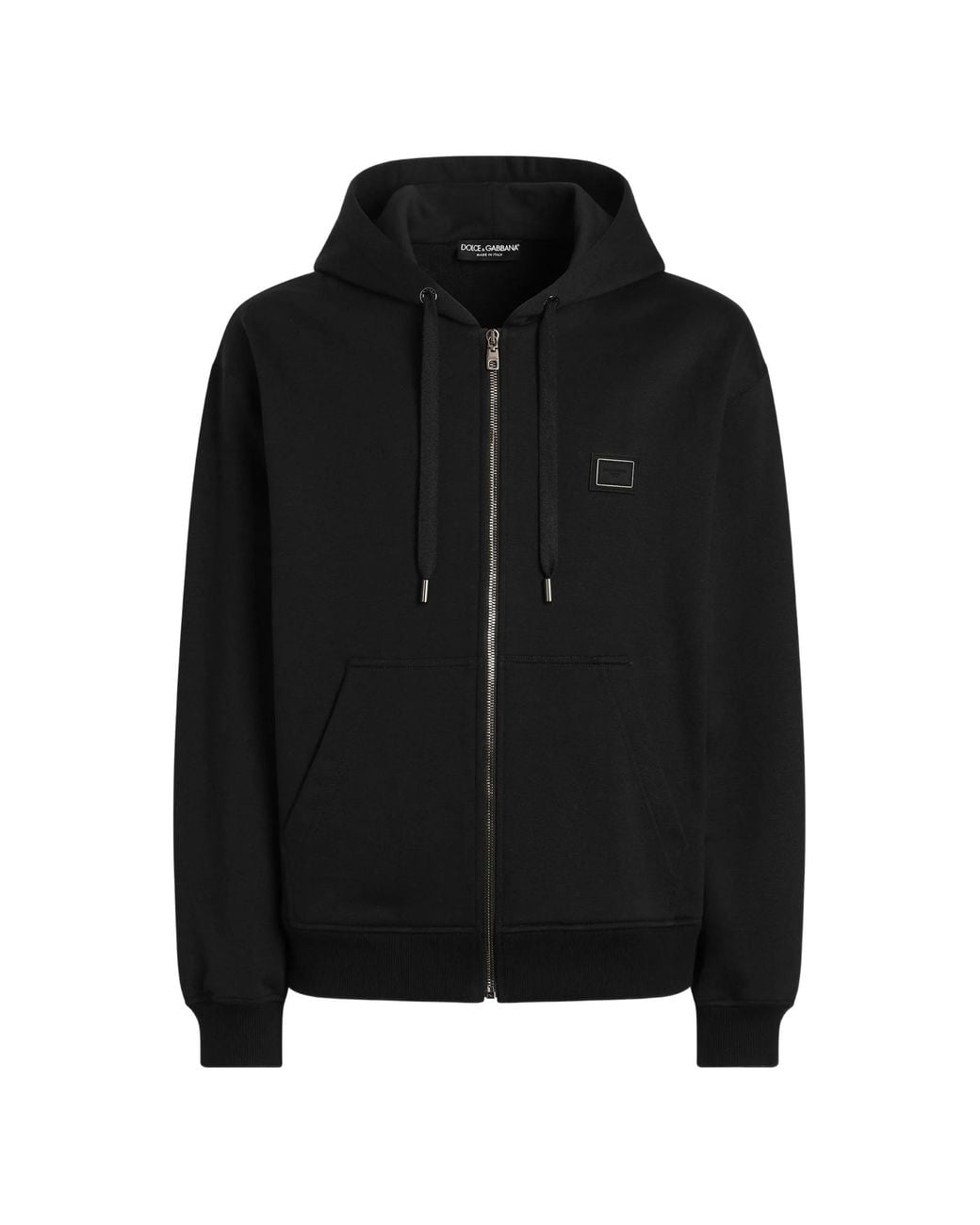 Dolce & Gabbana Black Dolce & Gabbana Cotton Hooded Sweatshirt With Dg Plaque for men