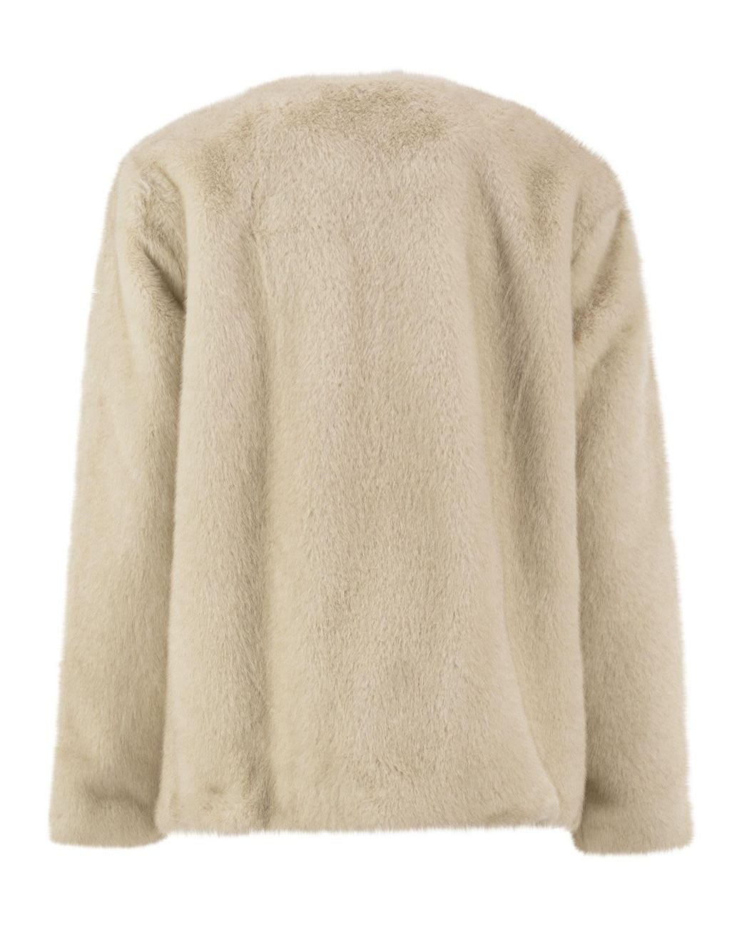 Ralph Lauren Natural Faux Fur Jacket With Round Neckline