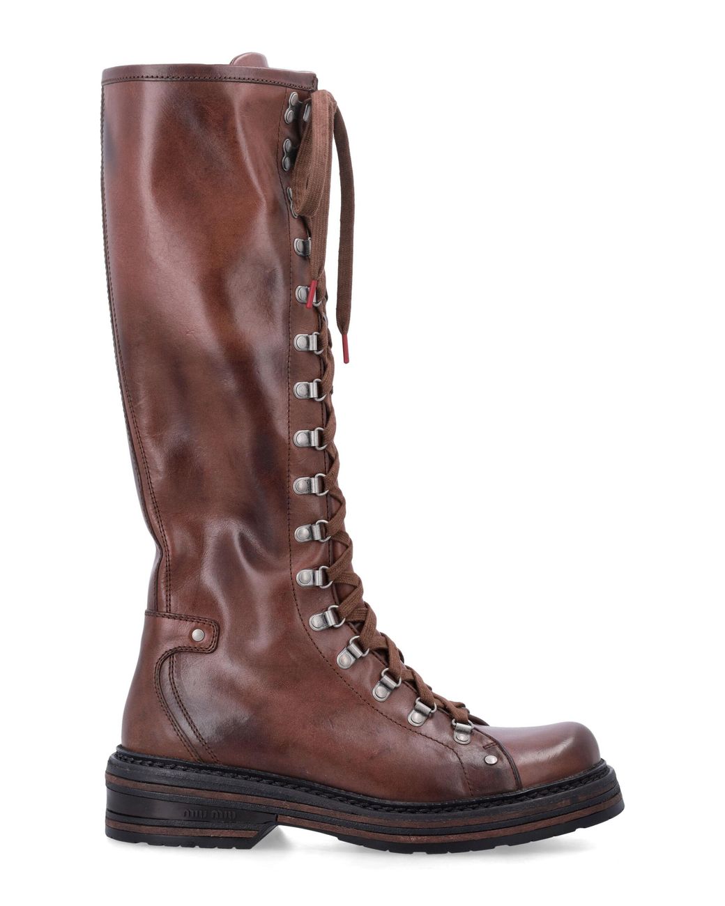 Miu Miu Brown Antiqued Leather Boots