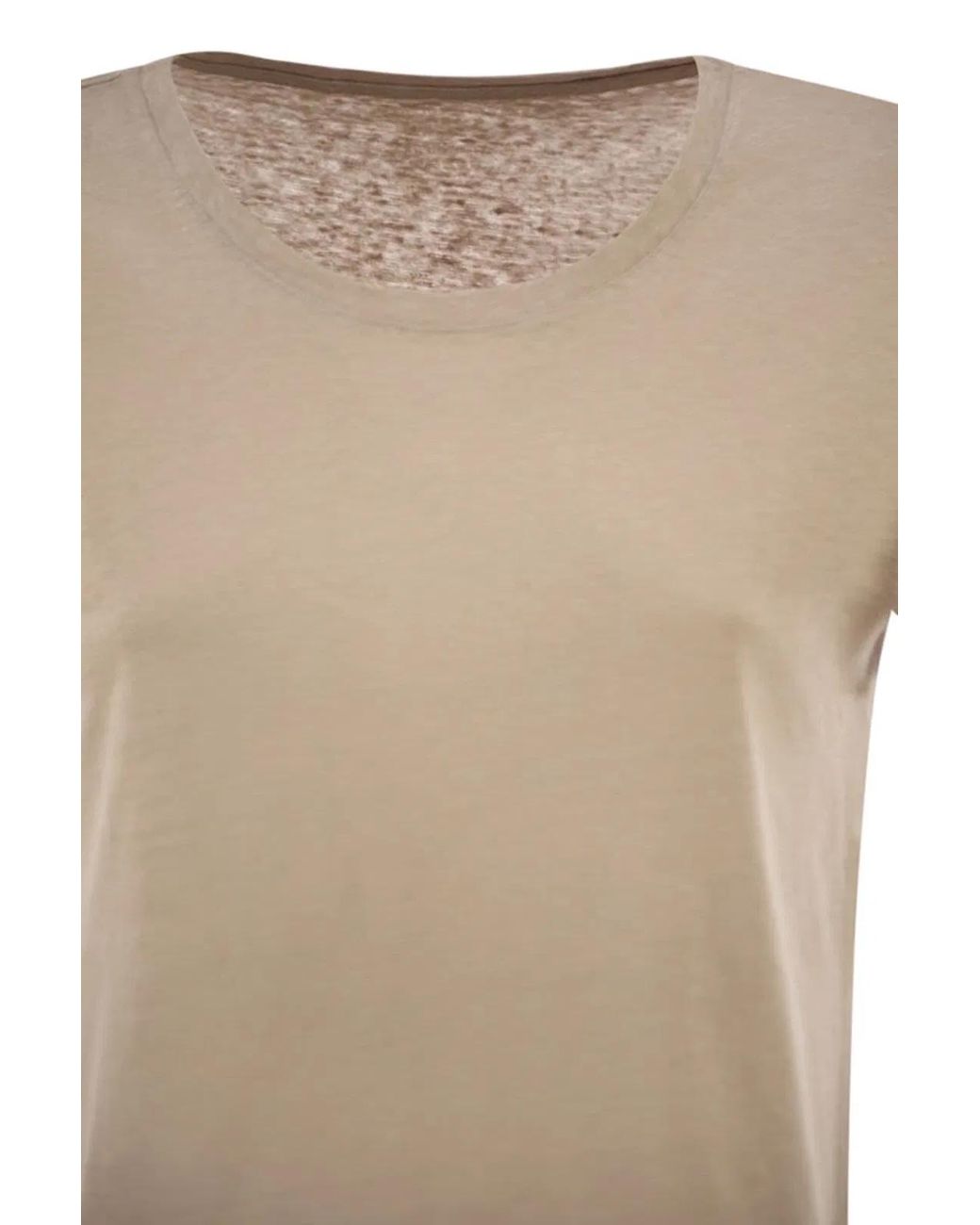 Majestic Natural Stretch Linen T-Shirt With Round Neckline