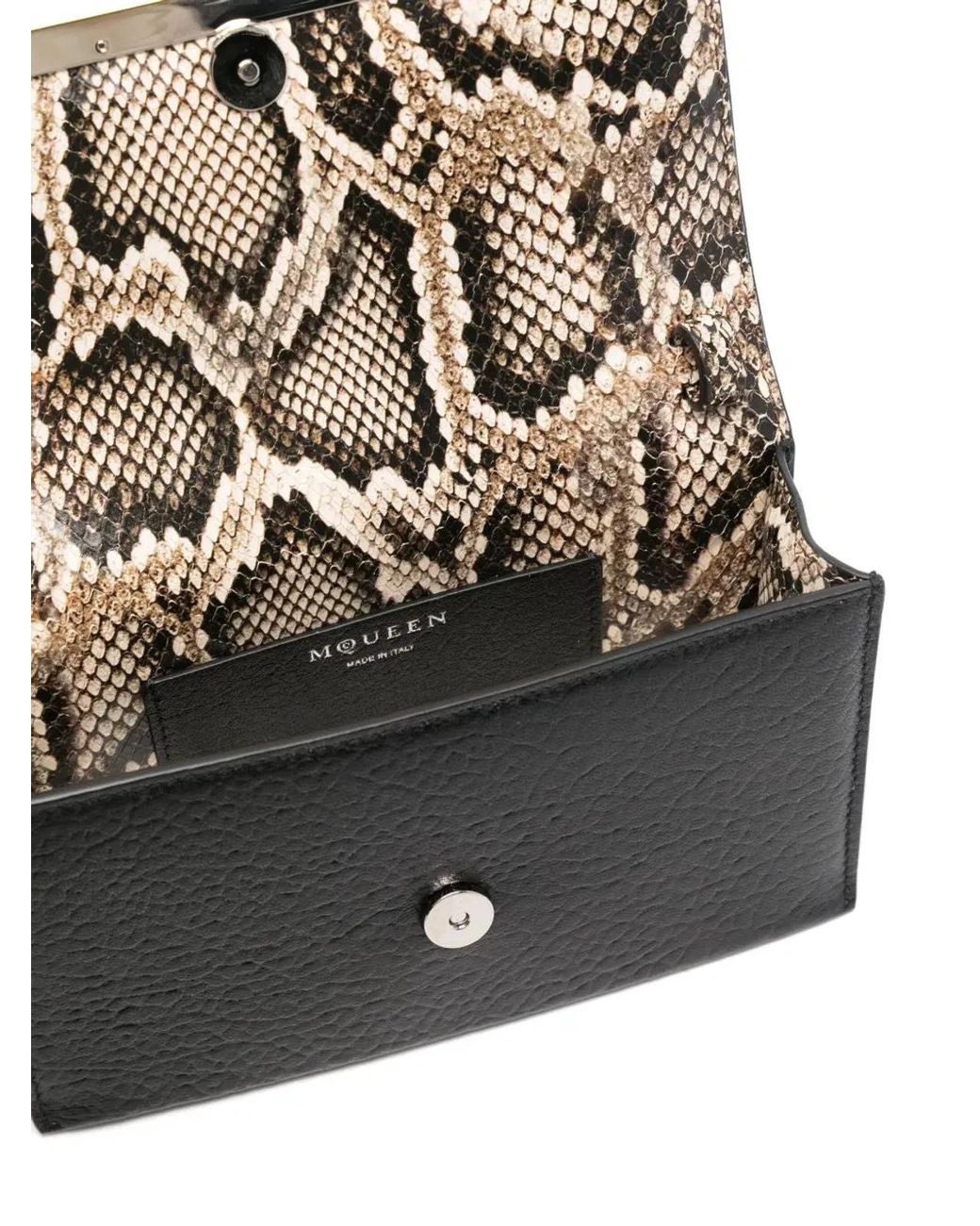 McQueen Black Leather Mini Cross-Bar Clutch