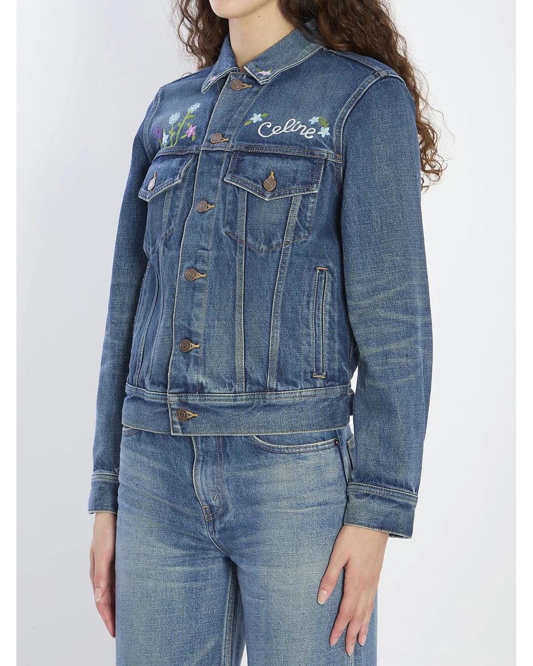 Céline Blue Denim Jacket With Embroidery