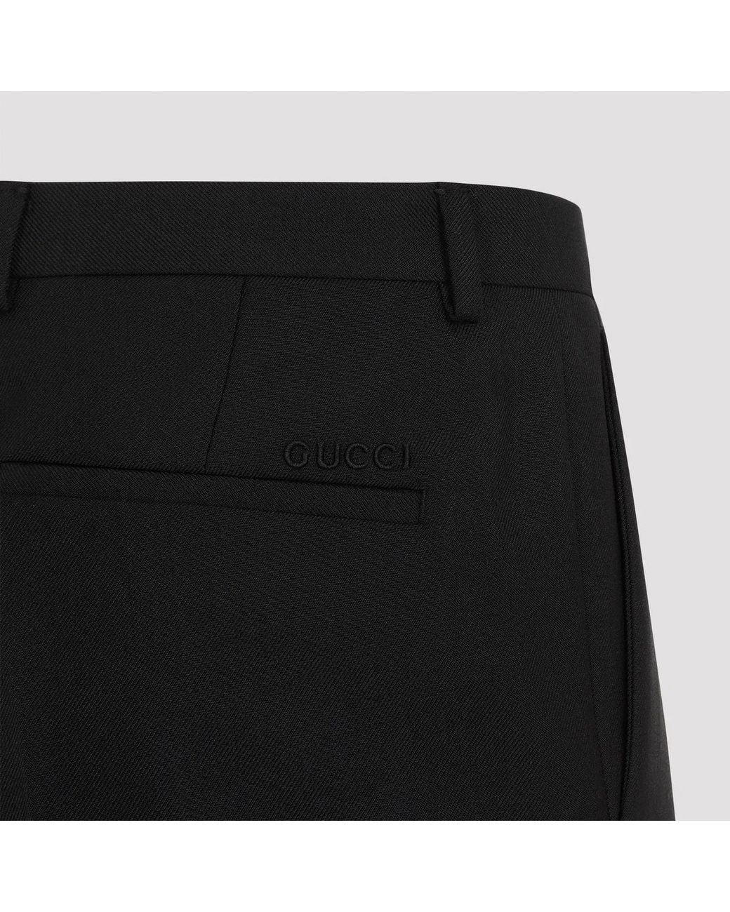 Gucci Black Wool Blend Twill Bush-Trousers for men