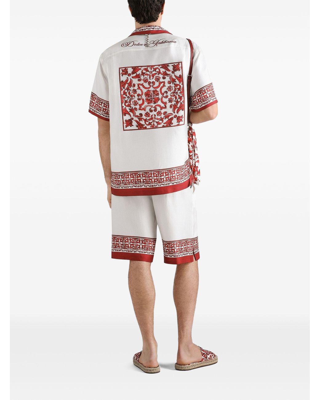 Dolce & Gabbana White Majolica-Print Jacquard Hawaii Shirt for men