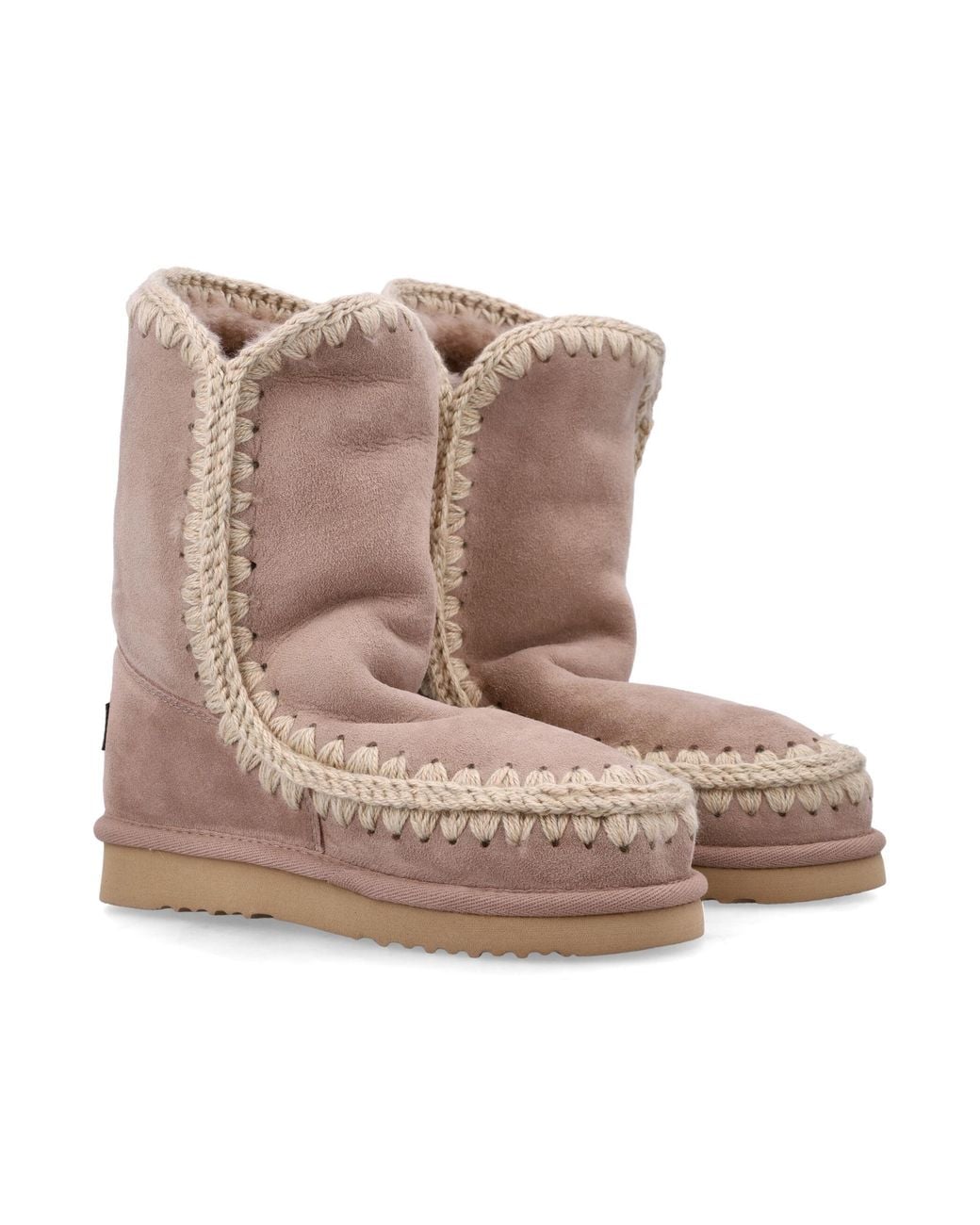 Mou Brown Eskimo 24 Sheepskin Boots With Crochet Stitching Upper