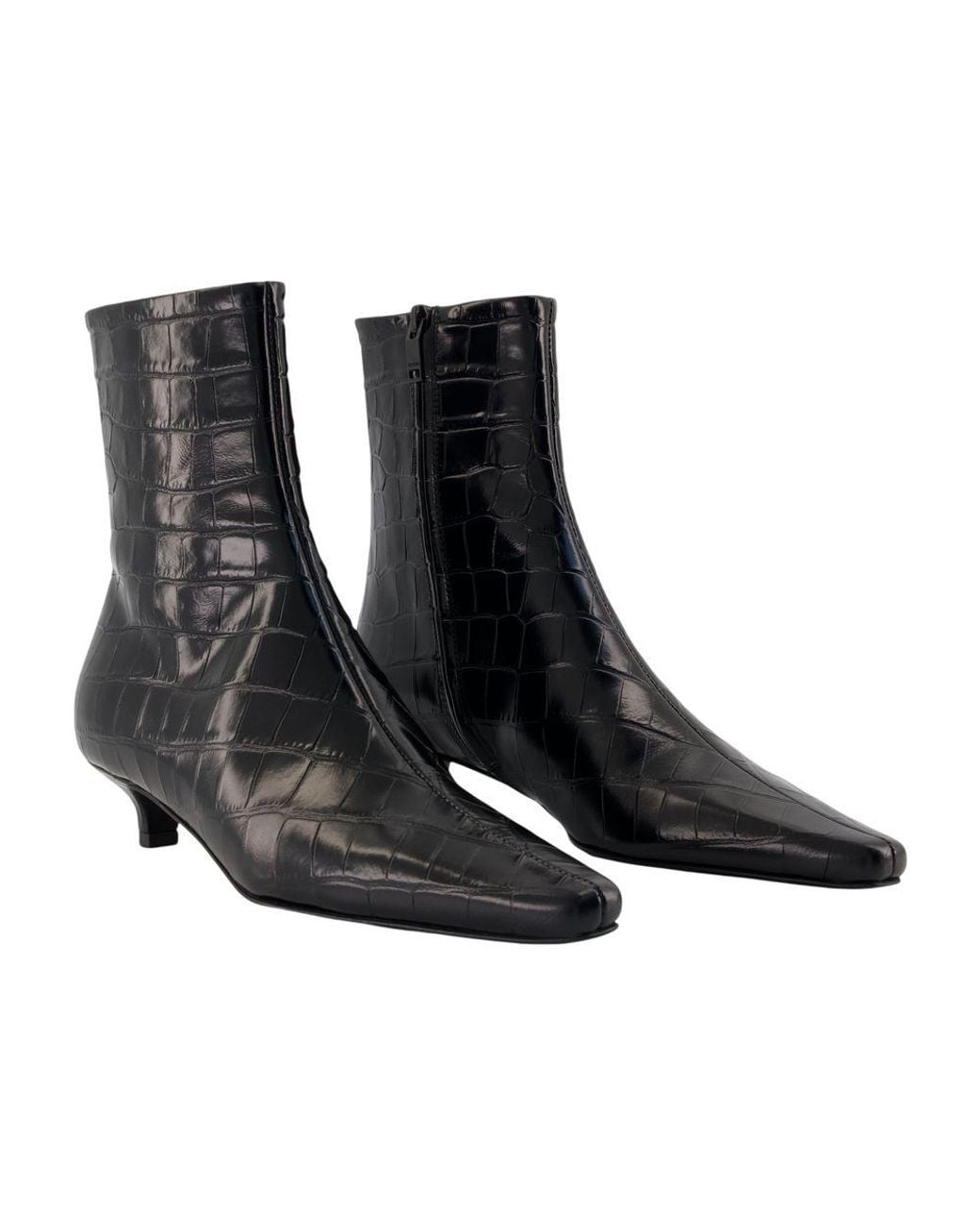 Totême Black Slim Croco Ankle Boots