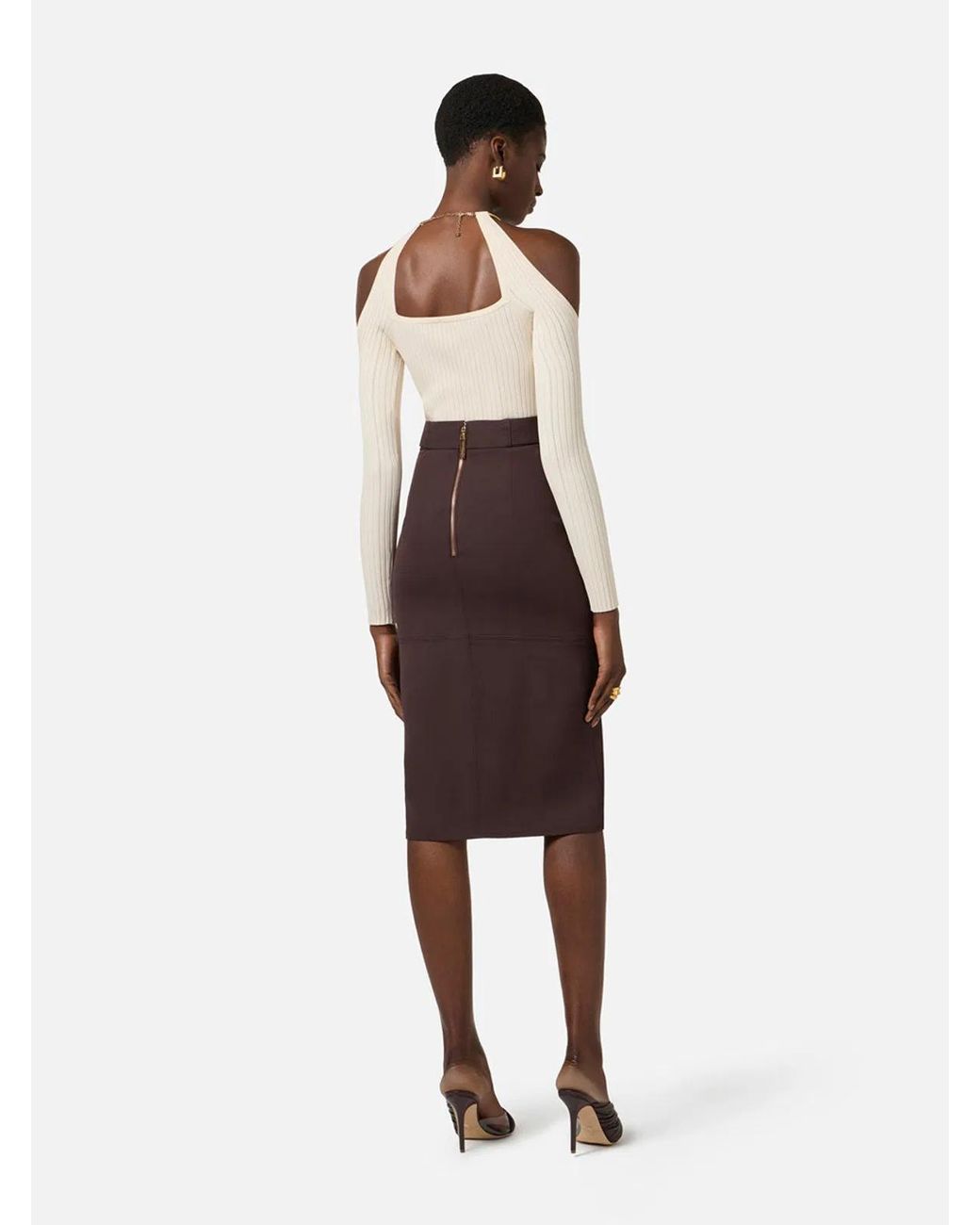 Elisabetta Franchi White Off-The-Shoulder Knit Top With Jewel Detail