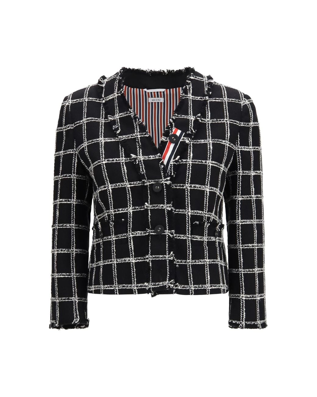 Thom Browne Black Checked Tweed Cardigan Jacket