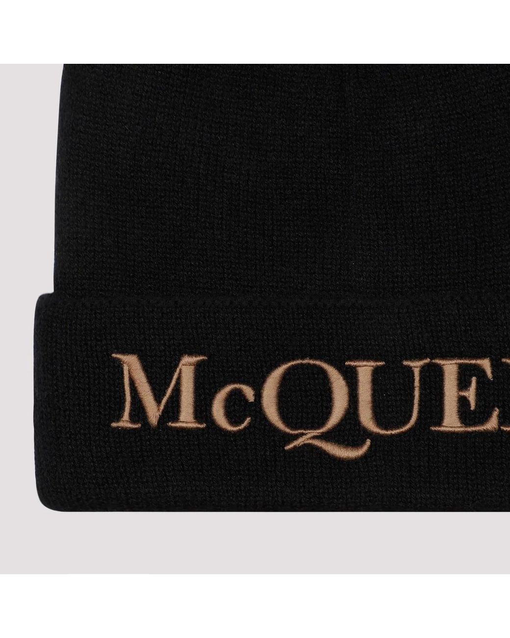 McQueen Black Cashmere Beanie Hat for men