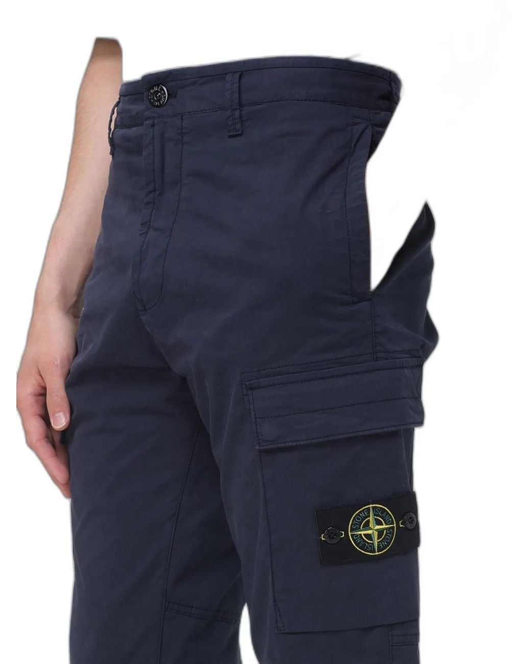 Stone Island Blue Cargo Pants With Logo And Pocket for men