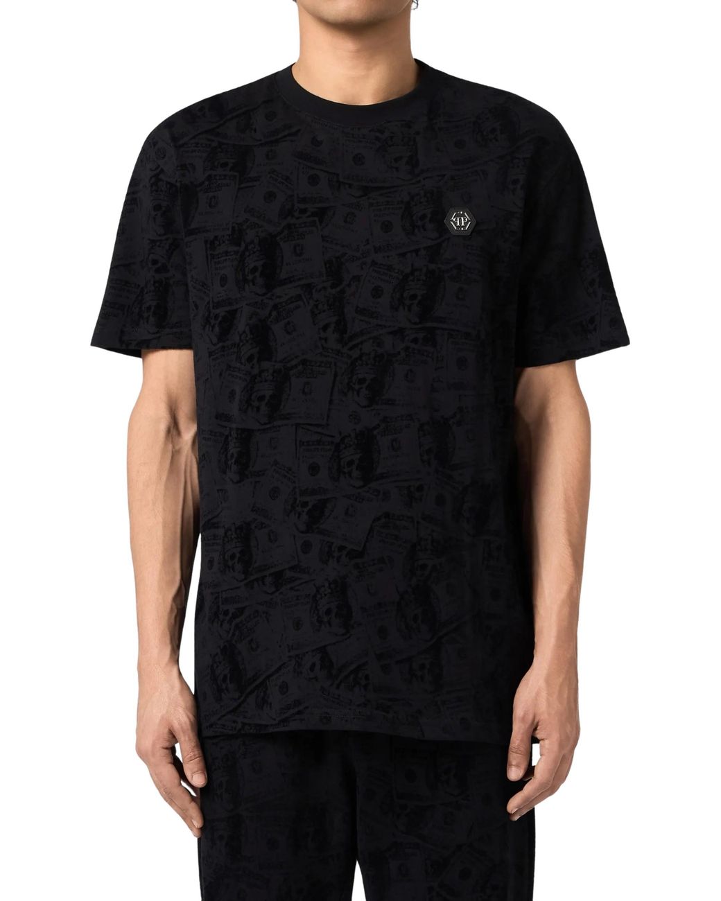 Philipp Plein Black Dollar-Print Logo-Plaque T-Shirt for men