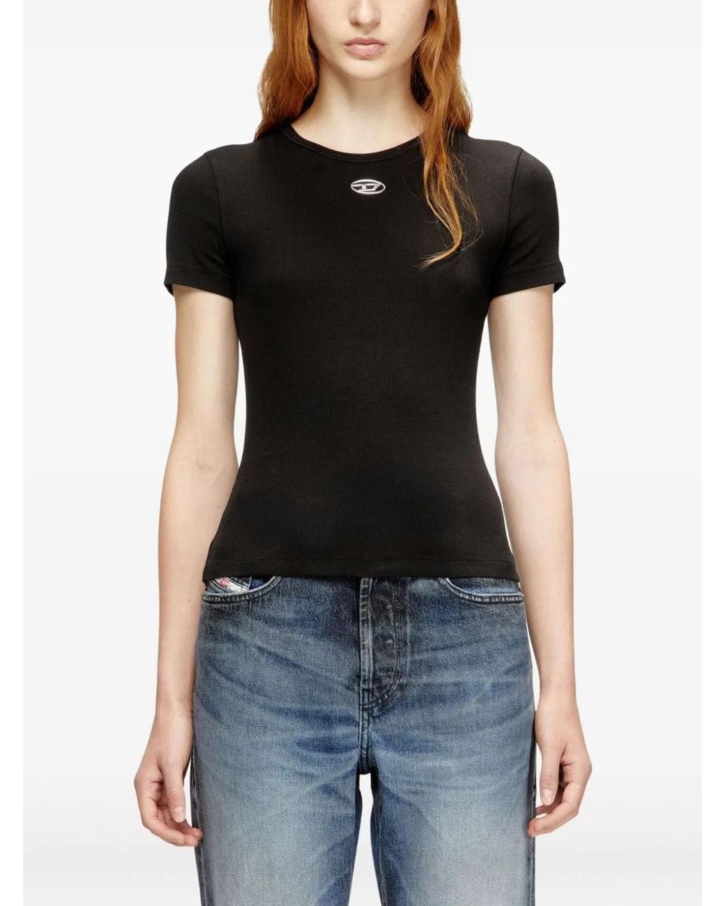 DIESEL Black Slim-Fit Stretch Cotton T-Shirt With Metallic Oval D Logo
