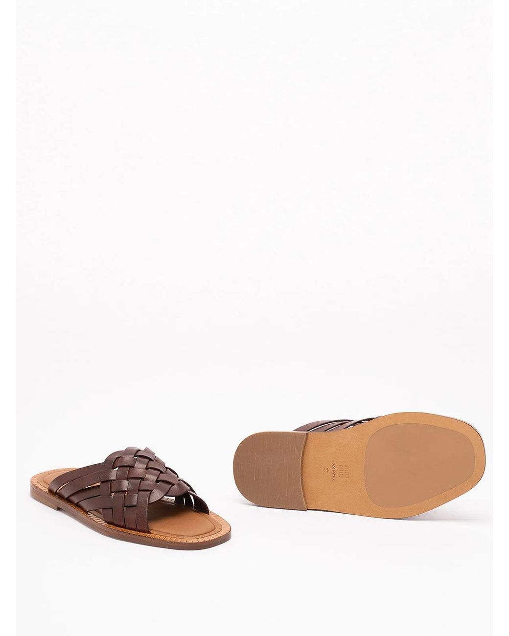Miu Miu Brown Wwoven Leather Sandals