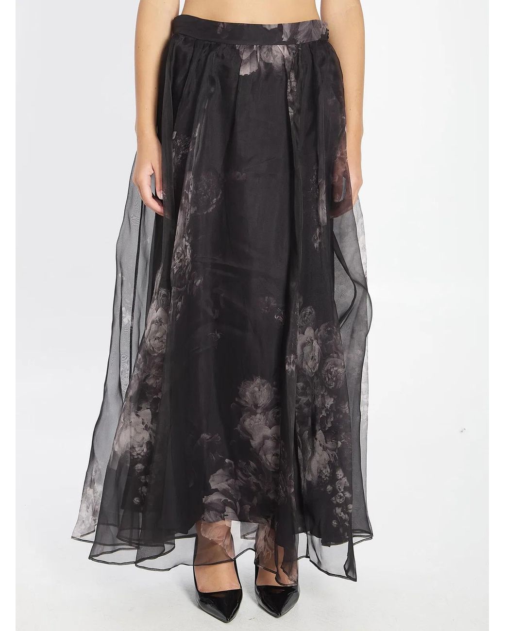 Zimmermann Black Hypnotic Silk Organza Maxi Skirt