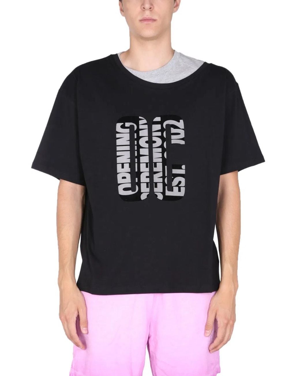 Opening Ceremony Black "Double Collar" T-Shirt for men