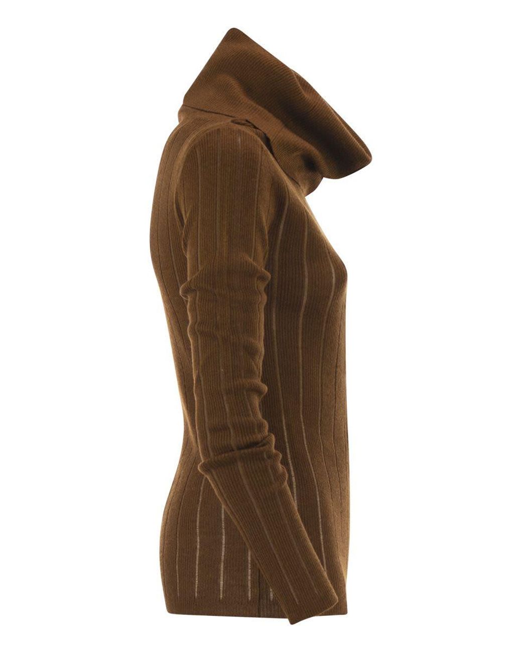 Max Mara Brown Mstbadesse – Fitted Silk And Wool Ribbed Turtleneck