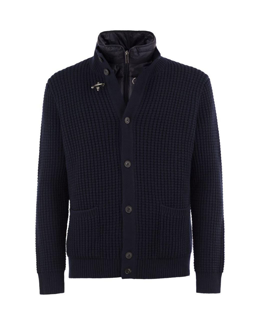 Fay Blue Wool Cardigan With Removable Padded Gilet for men