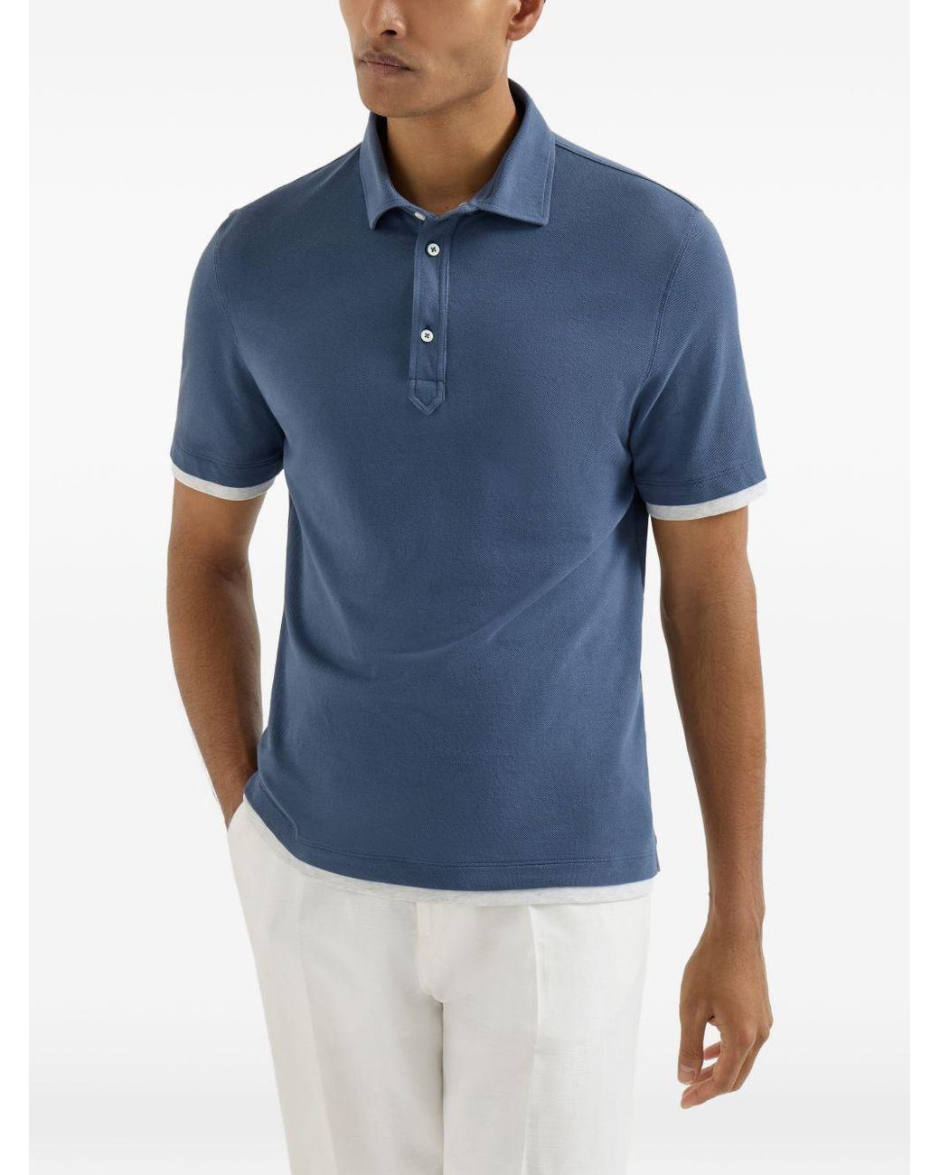 Brunello Cucinelli Blue Short-Sleeve Cotton Polo Shirt for men