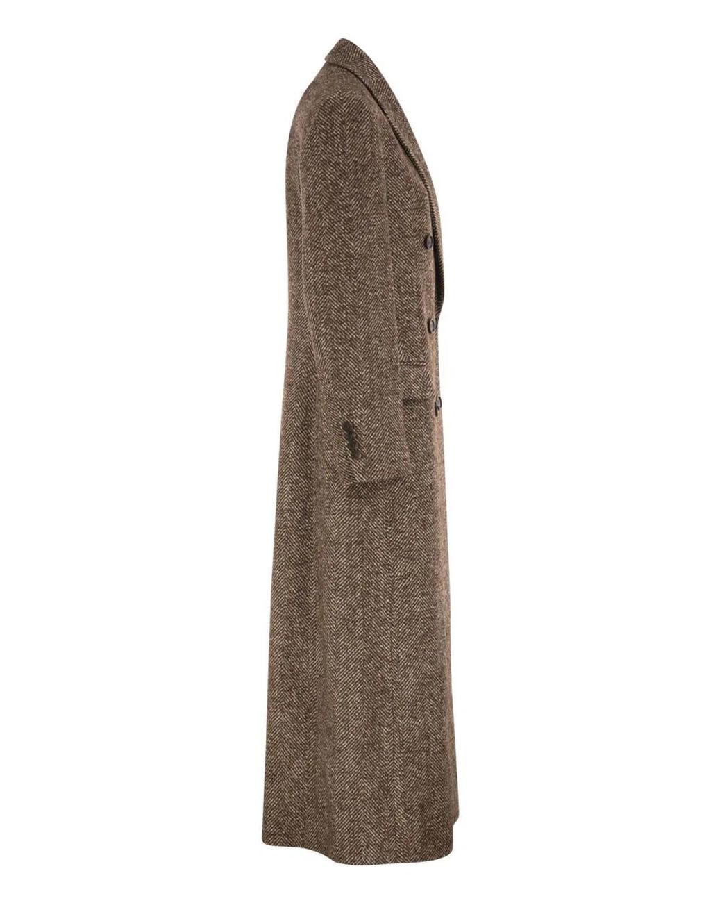 Brunello Cucinelli Brown Double-Breasted Wool And Alpaca Herringbone Coat