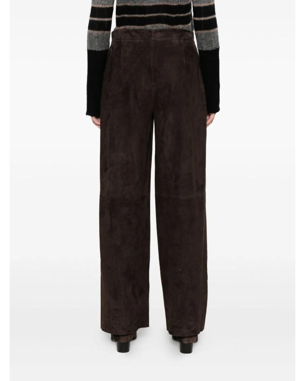 Via Masini 80 Black Leather Wide-Leg Trousers