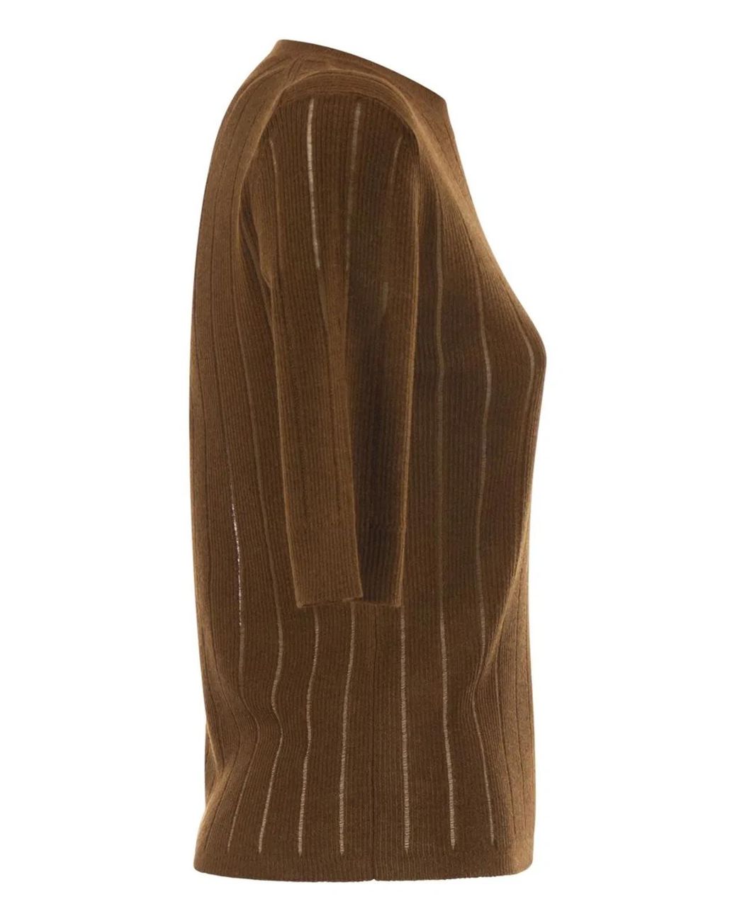 Max Mara Brown Mstragno – Slim-Fit Silk And Wool Ribbed Knit Top