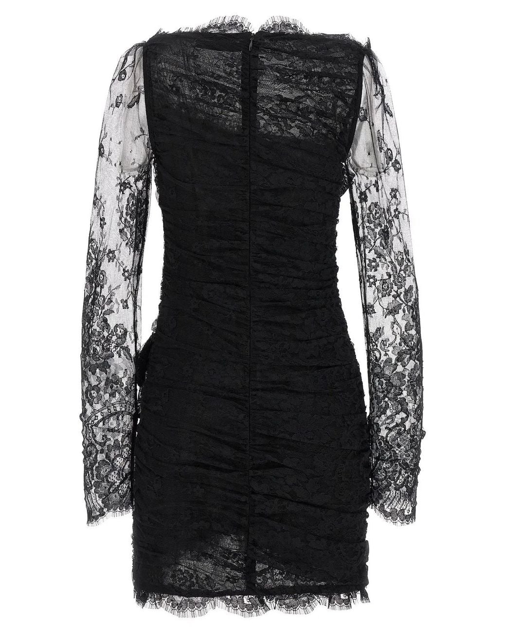 Alessandra Rich Black Draped Lace Mini Dress With Plunging Neckline