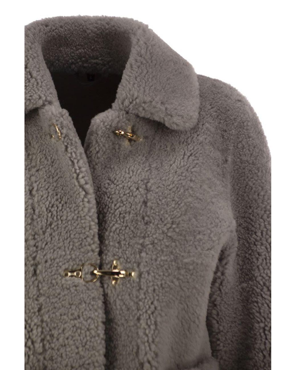 Fay Brown Shearling Jacket With Hook Fastenings By