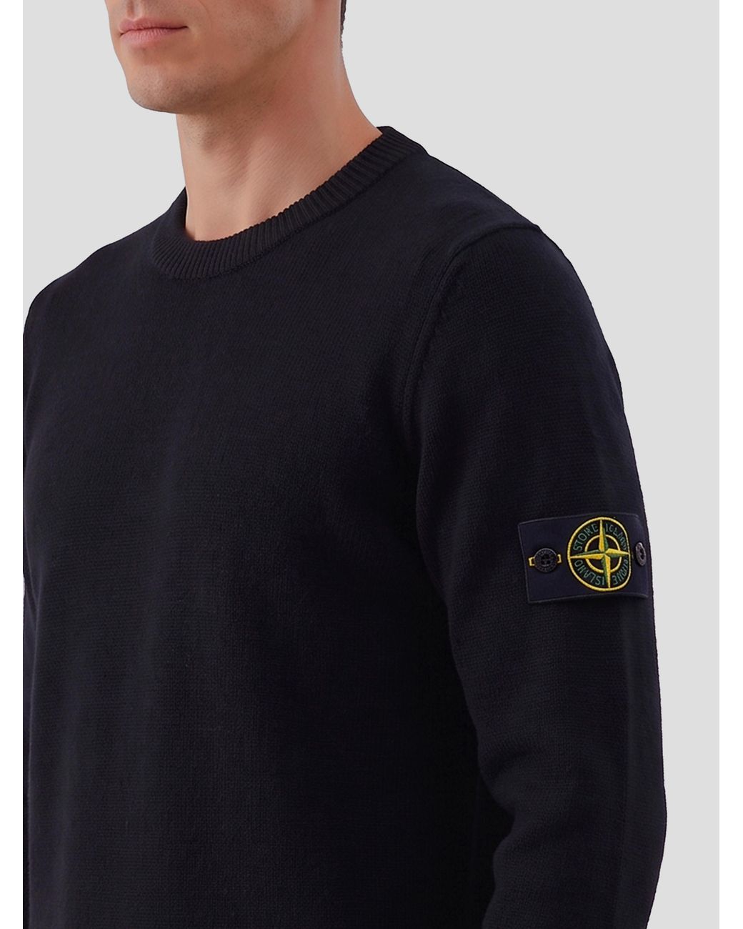 Stone Island Blue Crew-Neck Jumper With Reverse Stitch Details for men