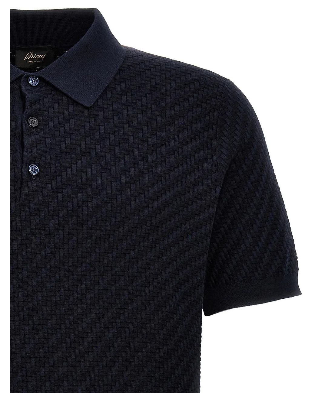 Brioni Black Woven Knit Polo Shirt for men