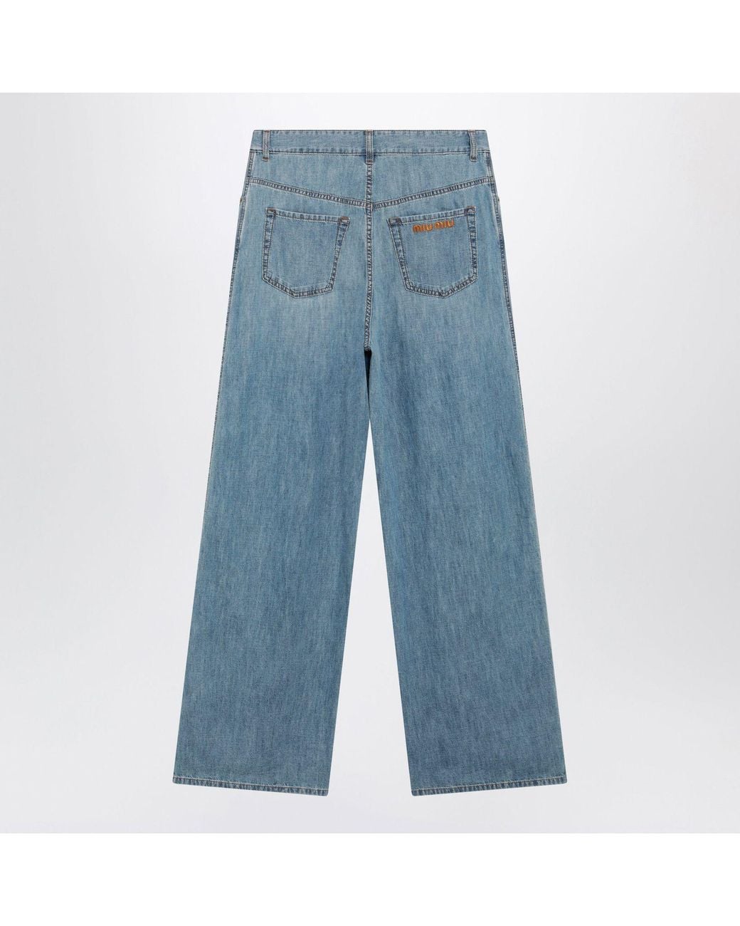 Miu Miu Blue Highwaisted Wideleg Chambray Pants