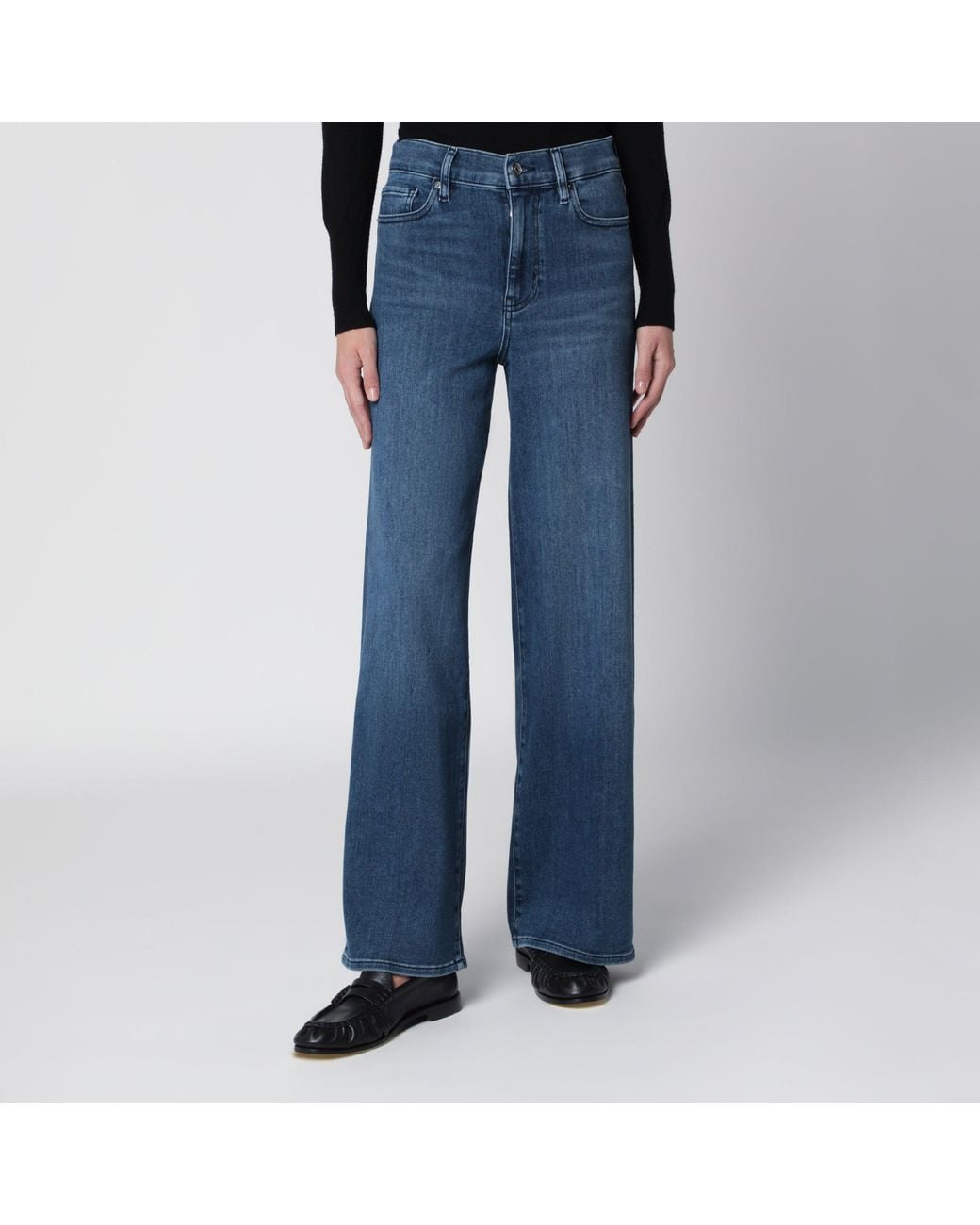 FRAME Blue Le Slim Palazzo High-Rise Stretch Jeans