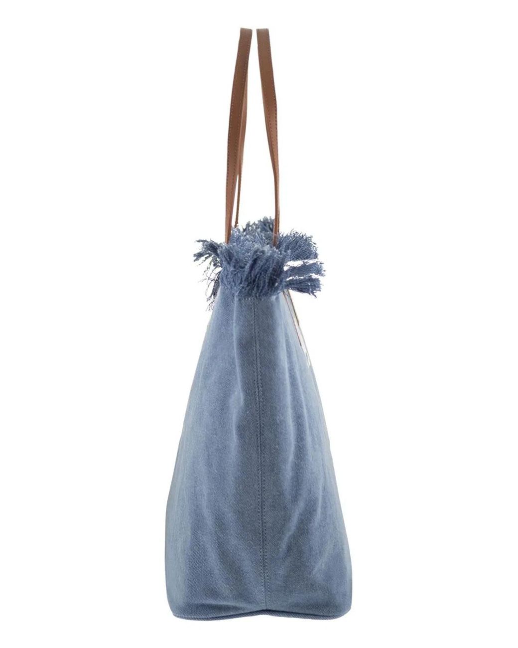 Mc2 Saint Barth Blue City Denim Shopper Bag With Embroidered Logo