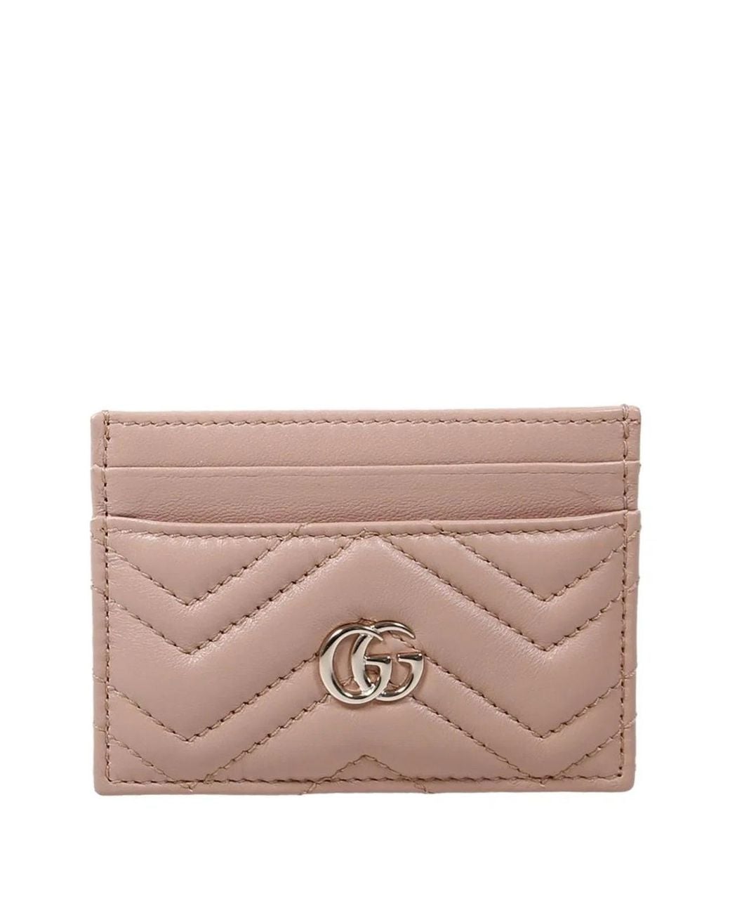 Gucci Pink Leather Card Holder With Chevron And Logo