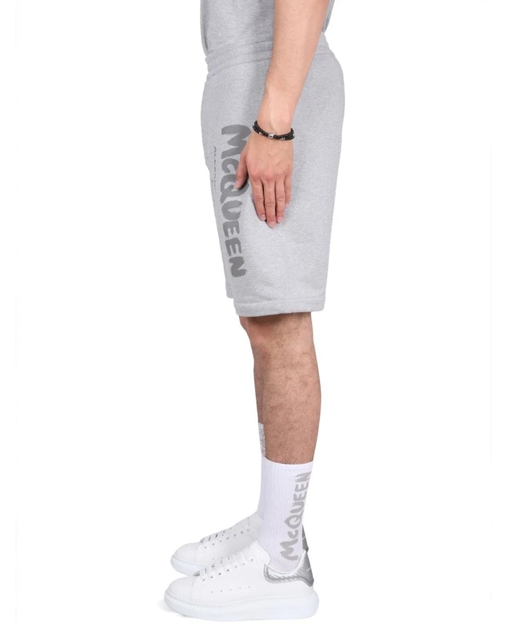 McQueen Gray Bermuda Shorts With Graffiti Logo Print for men
