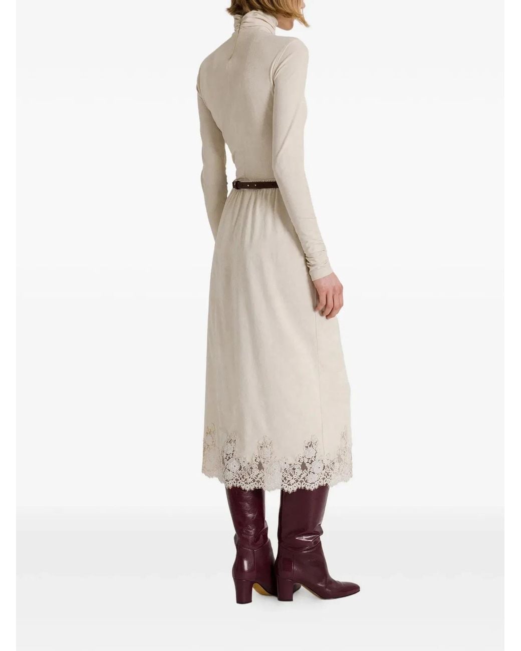 Alberta Ferretti White Neutrals Triacetate Blend Fitted Turtleneck Top