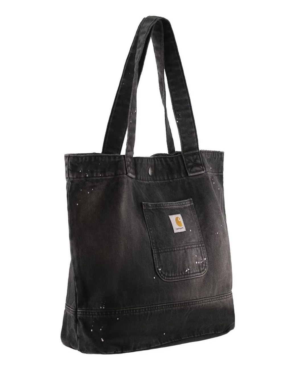 Carhartt Black Washed Denim Tote Bag With Paint Splatter Detail