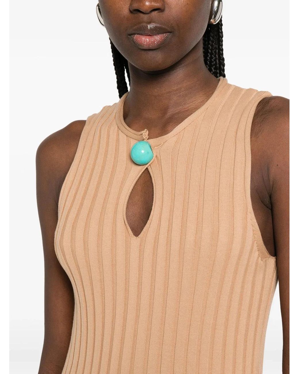Stella McCartney White Sleeveless All-Over Ribbed Knit Dress With Zip Closure