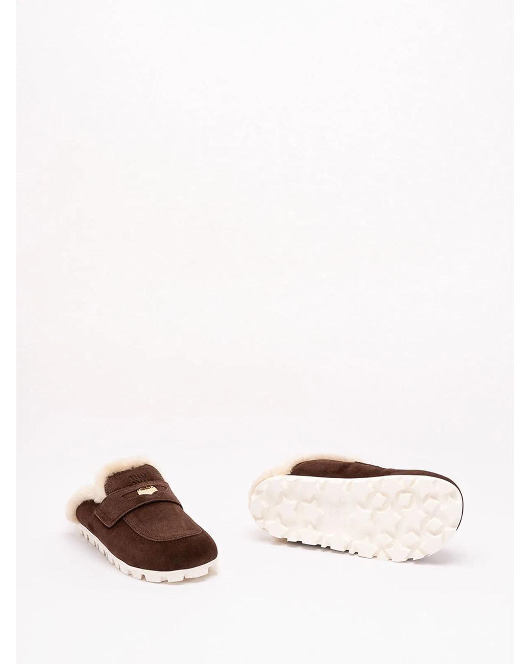Miu Miu Brown Suede And Shearling Mules
