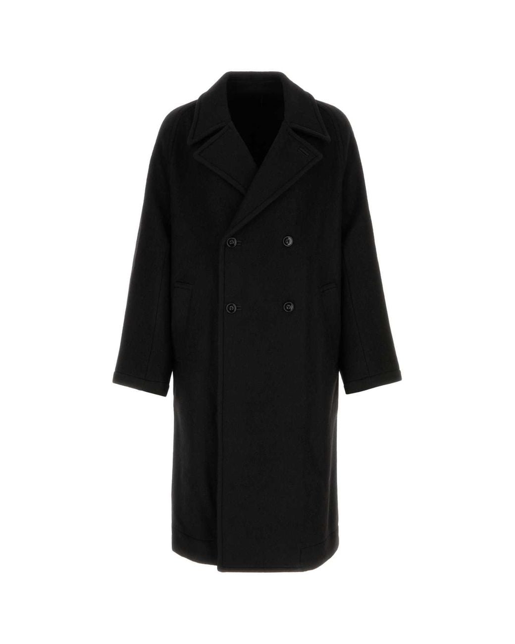 Lemaire Black Wool Alpaca Coat for men